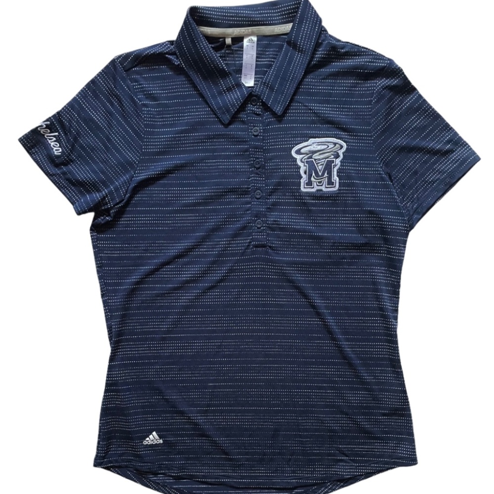 ADIDAS Women's Small Polo Shirt Chelsea Blue Short Sleeve Microdot Embroidered